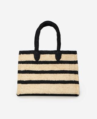 The Kooples FEMME ECRU BLACK sac cabas en raphia noir et écru