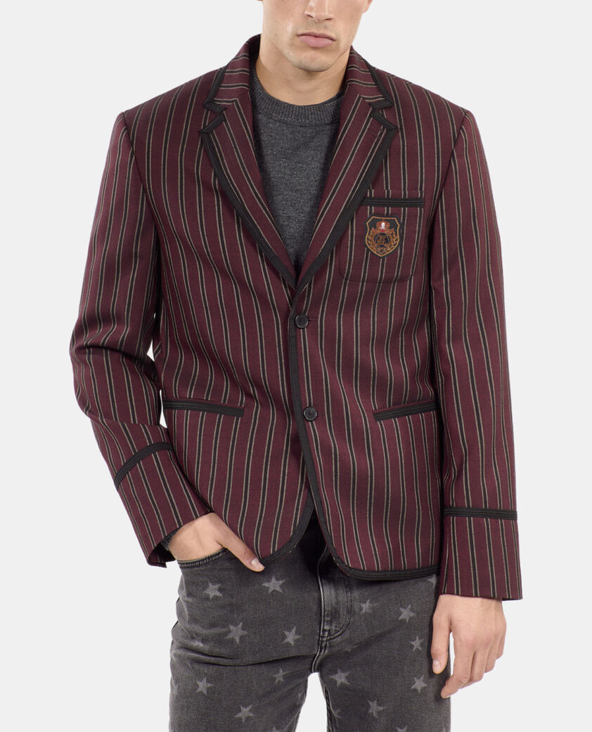 The Kooples HOMME BLACK - RED veste &agrave; rayures en laine m&eacute;lang&eacute;e
