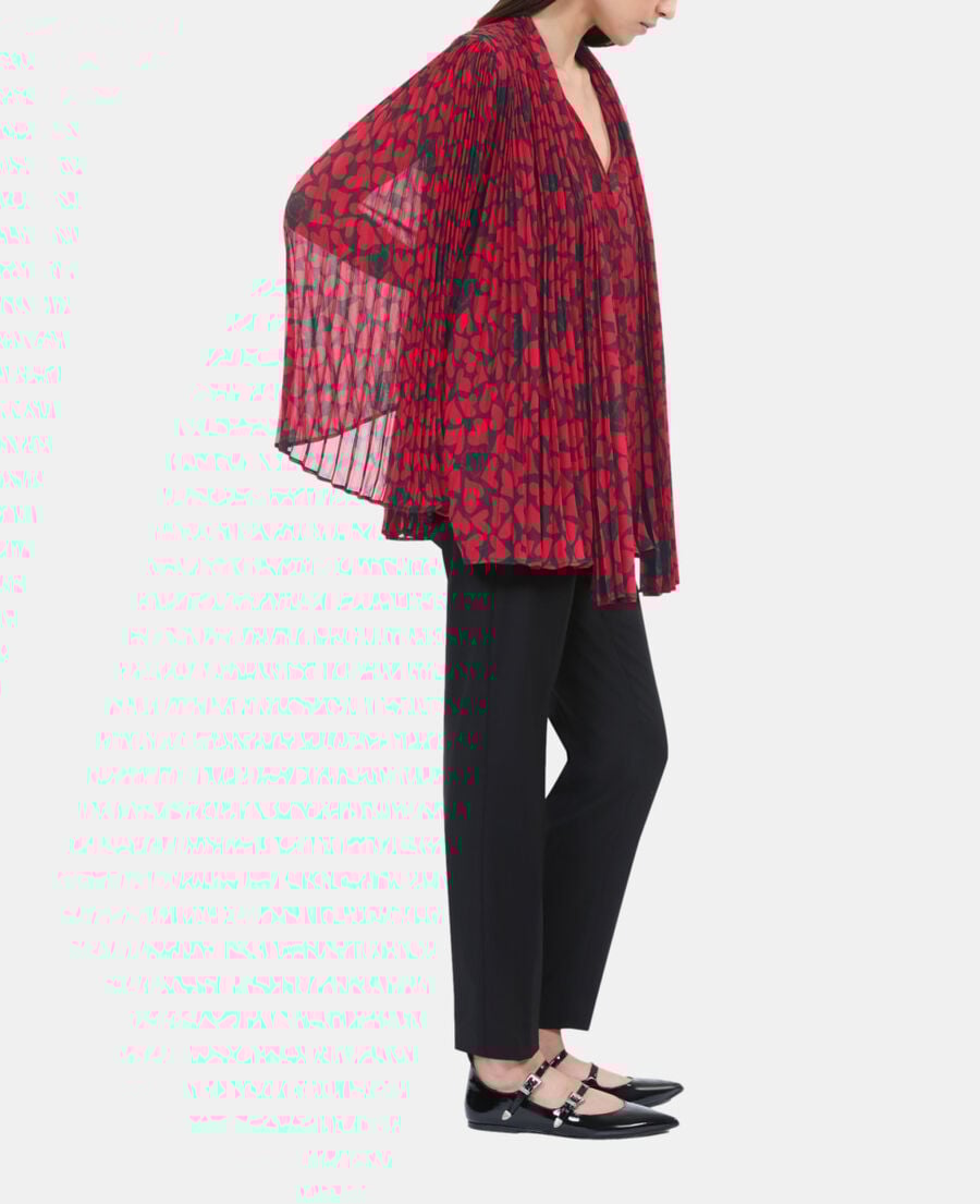 The Kooples FEMME BLACK - RED top pliss&eacute; imprim&eacute; c&oelig;urs