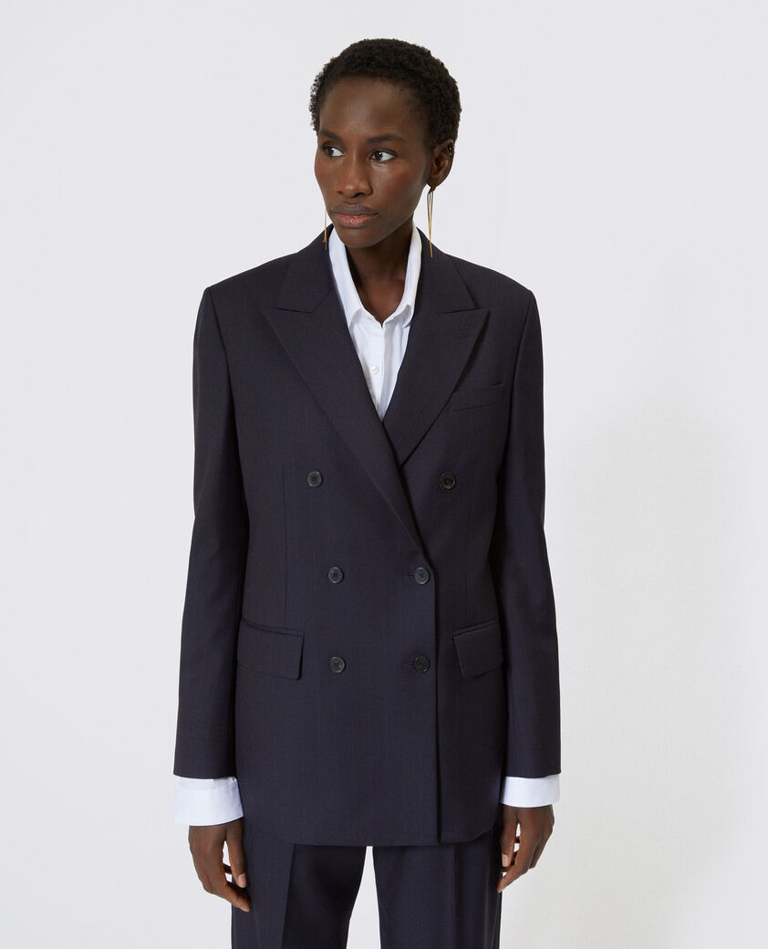 The Kooples WOMEN NAVY-RED double-breasted suit jacket in navy striped wool