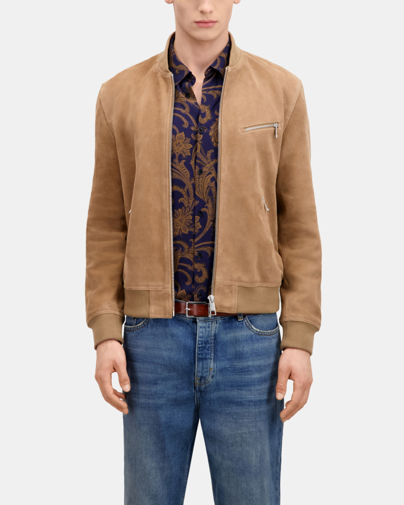 The Kooples HOMME BEIGE blouson avec zip en cuir suède beige