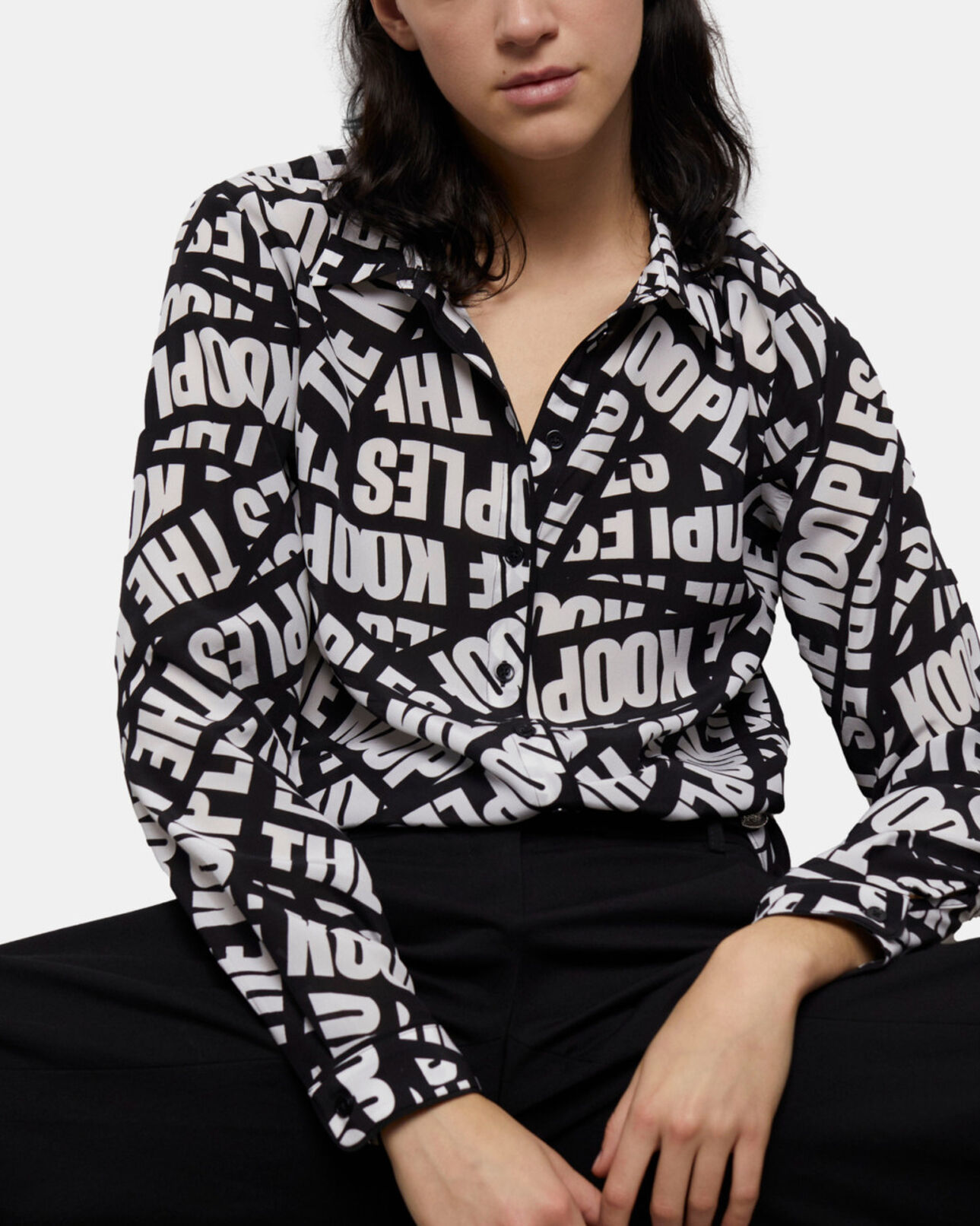 The Kooples F BLACK / WHITE flowing shirt with tape logo