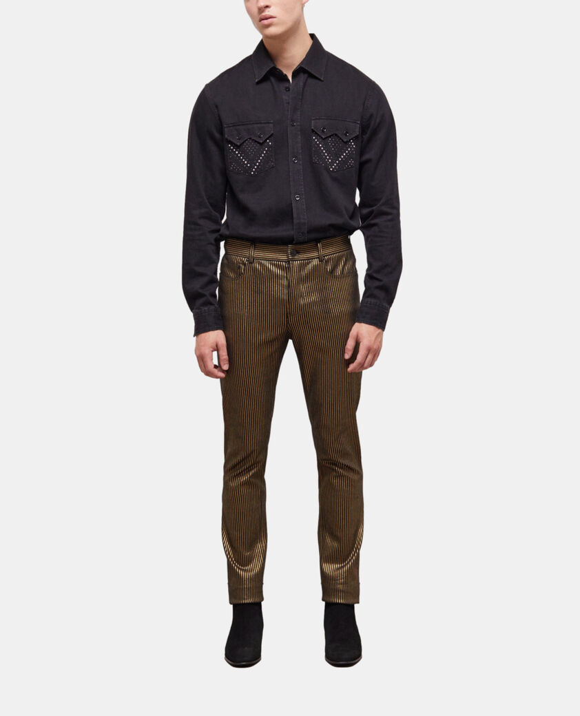 The Kooples HERREN BLACK / GOLD gestreifte, goldfarbene jeans mit slim-fit-passform