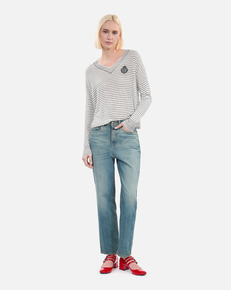 The Kooples DAMEN WHITE / BLUE pullover aus wolle und kaschmir mit wappen