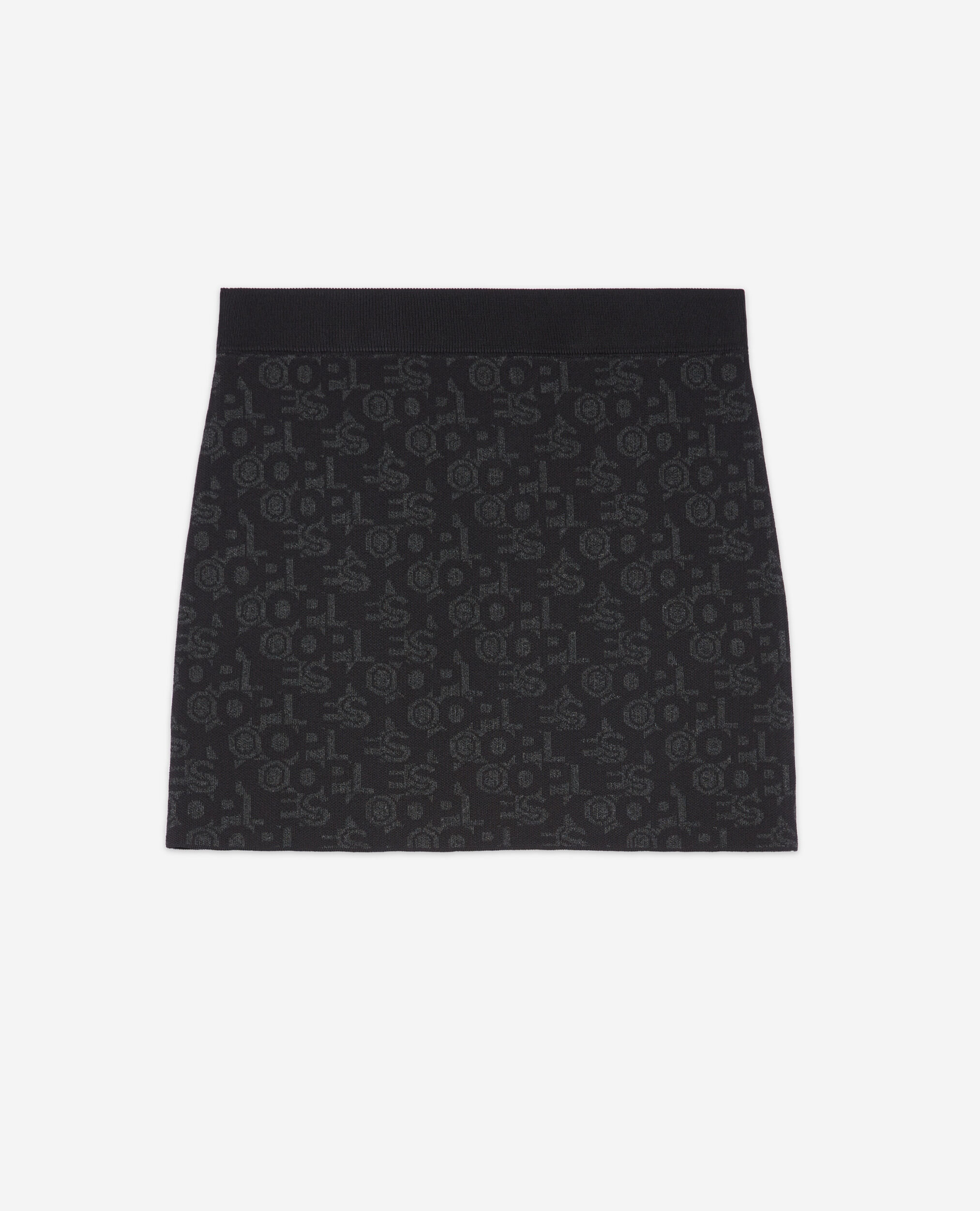 Short black skirt with The Kooples logo, BLACK DARK GREY, hi-res image number null