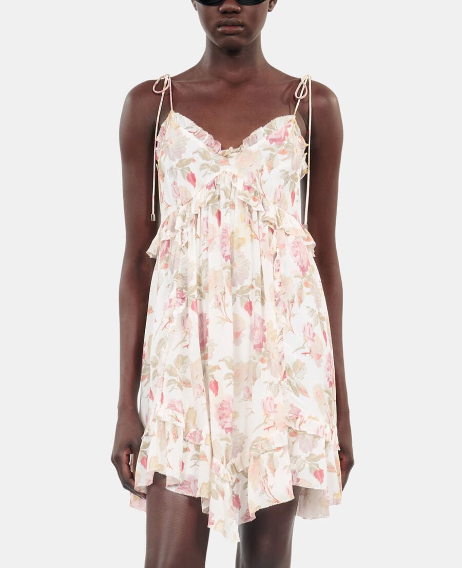 The Kooples MUJER BEIGE / RED vestido corto de seda con estampado floral