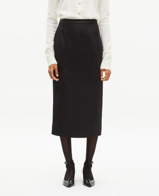 The Kooples F BLACK long black satin pencil skirt