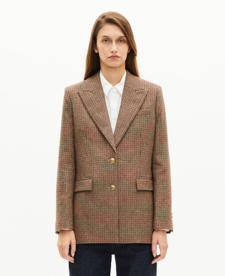 The Kooples F CAMEL MELANGE / BURGUNDY camel houndstooth tailored jacket