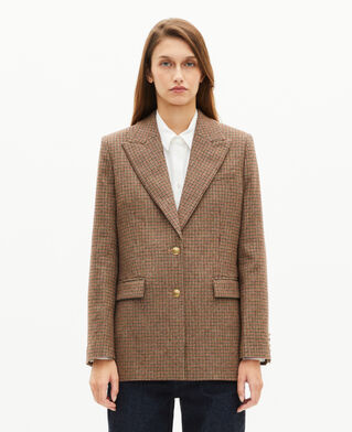 The Kooples F CAMEL MELANGE / BURGUNDY camel houndstooth tailored jacket