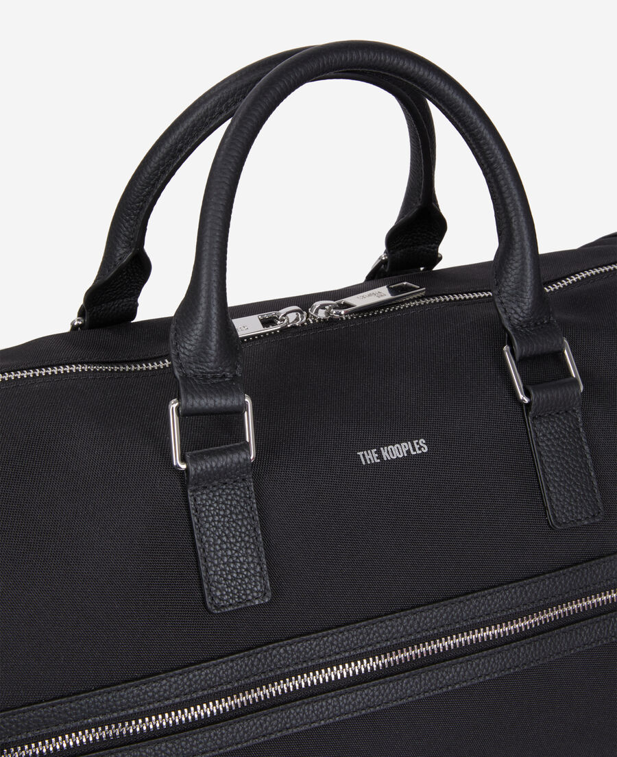 The Kooples HOMME BLACK sac weekend en cuir et toile noir