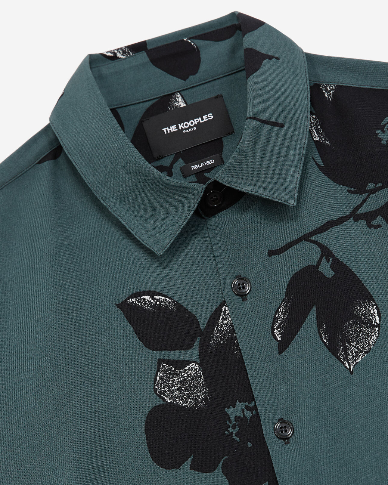 The Kooples MEN GREEN VEGETAL / NOIR flowing floral printed green shirt
