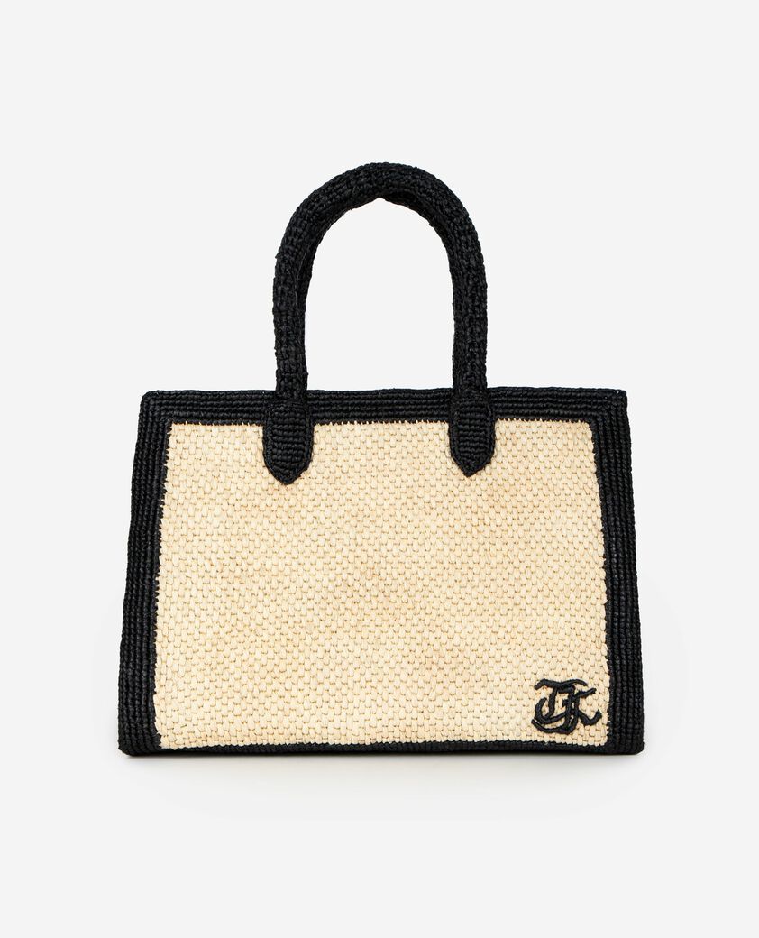 The Kooples FEMME ECRU BLACK sac cabas en raphia écru