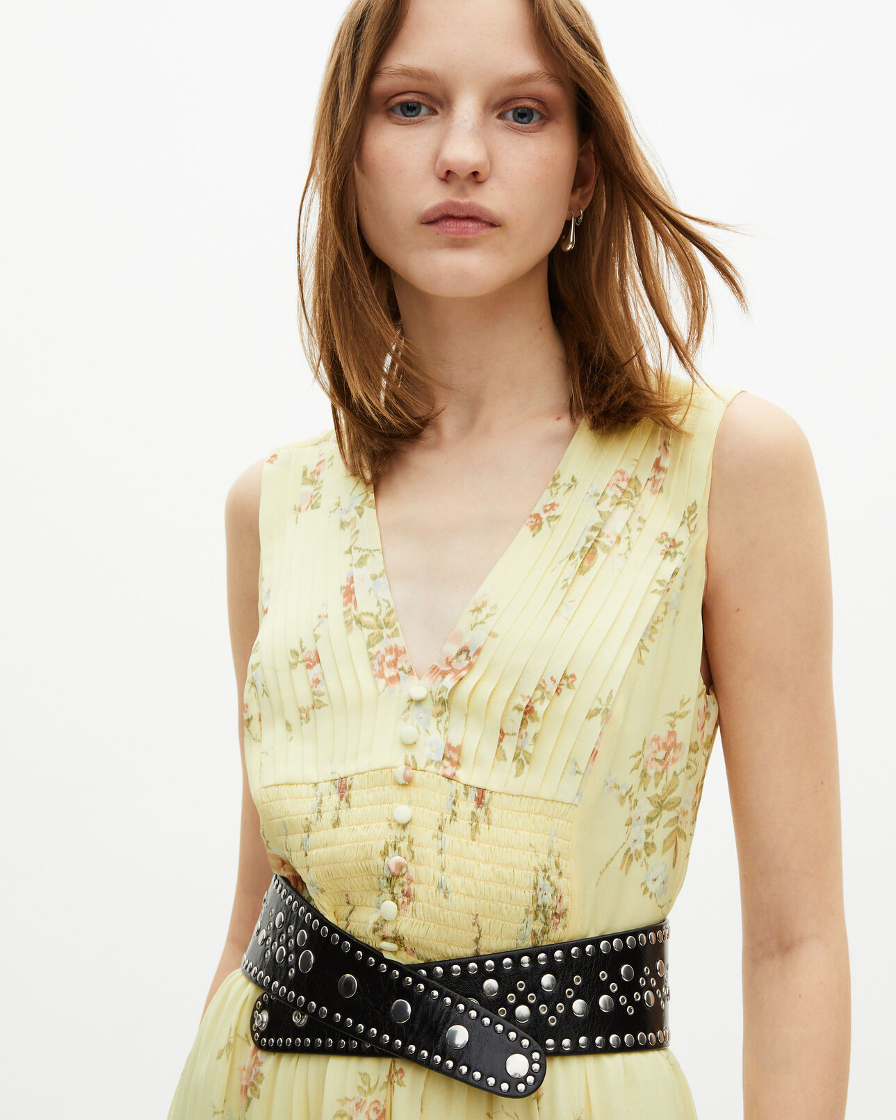 The Kooples DAMEN YELLOW langes gelbes kleid mit blumenmuster