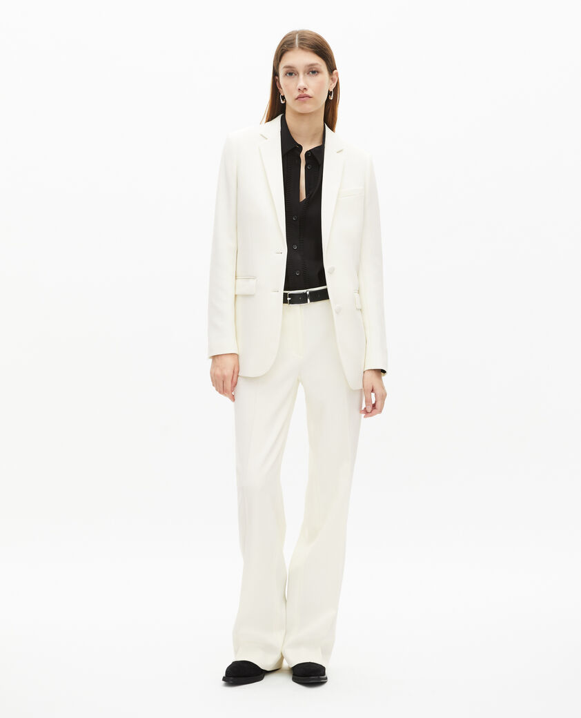 The Kooples WOMEN ECRU off-white straight-cut crepe suit jacket