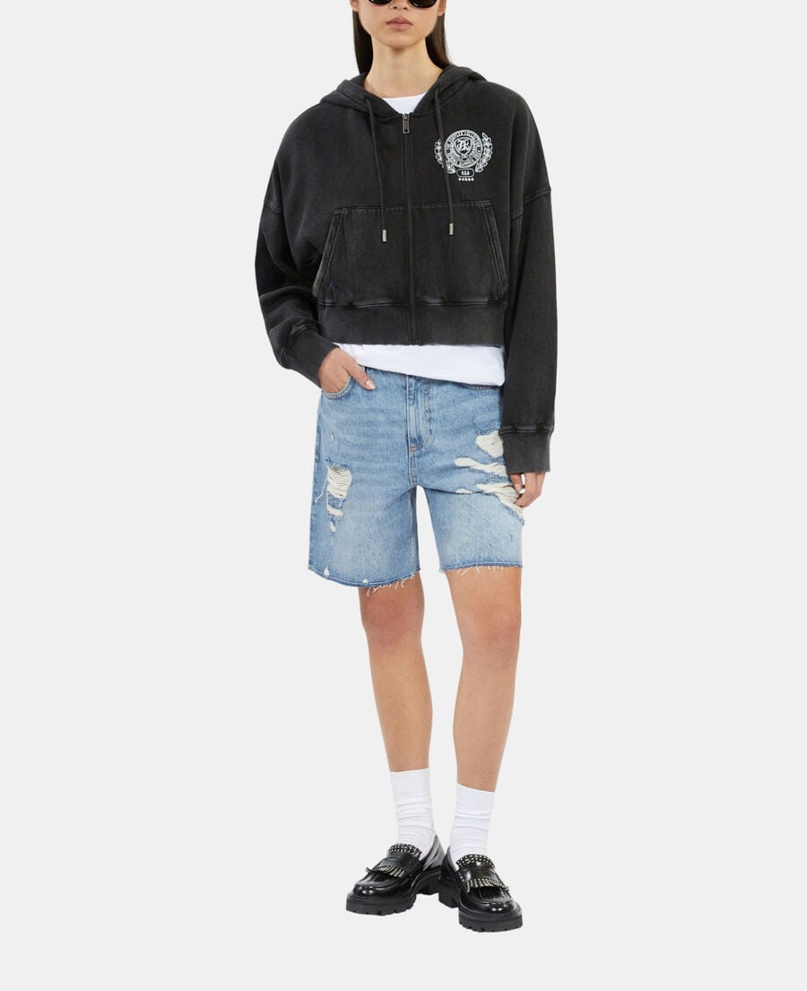 The Kooples FEMME BLACK WASHED sweatshirt à capuche avec sérigraphie noir