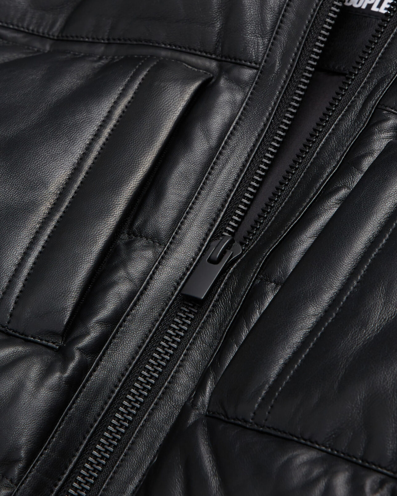 The Kooples WOMEN BLACK black leather down jacket with straps and logo