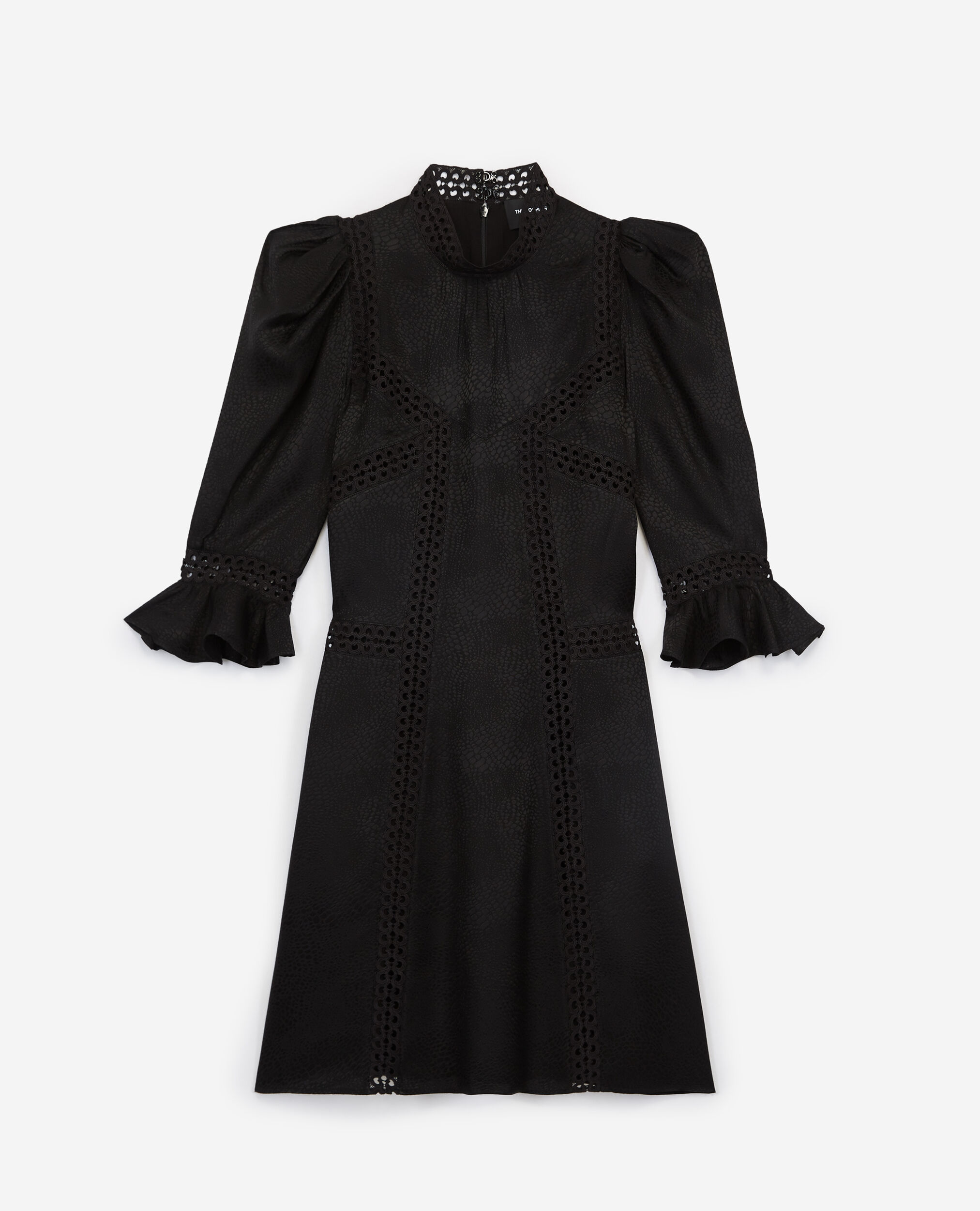 Robe courte habillée noire col montant, BLACK, hi-res image number null
