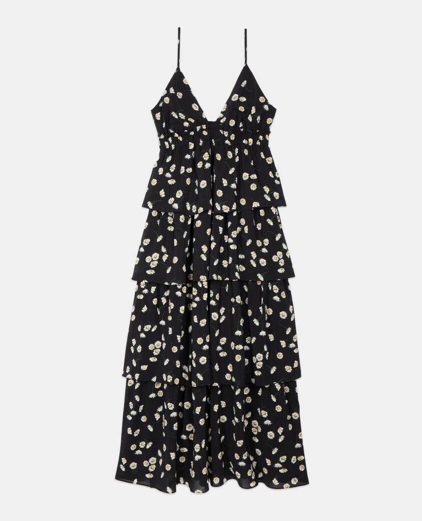 The Kooples WOMEN BLACK WHITE floral printed long dress