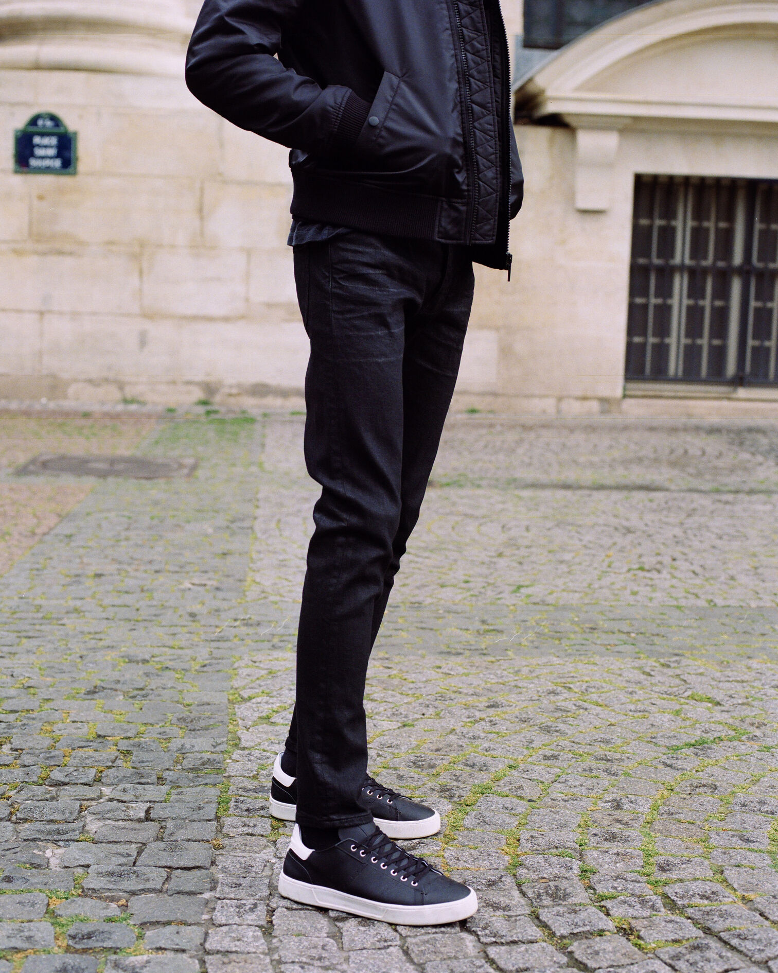 Blouson nylon noir capuche molleton, BLACK, hi-res image number null