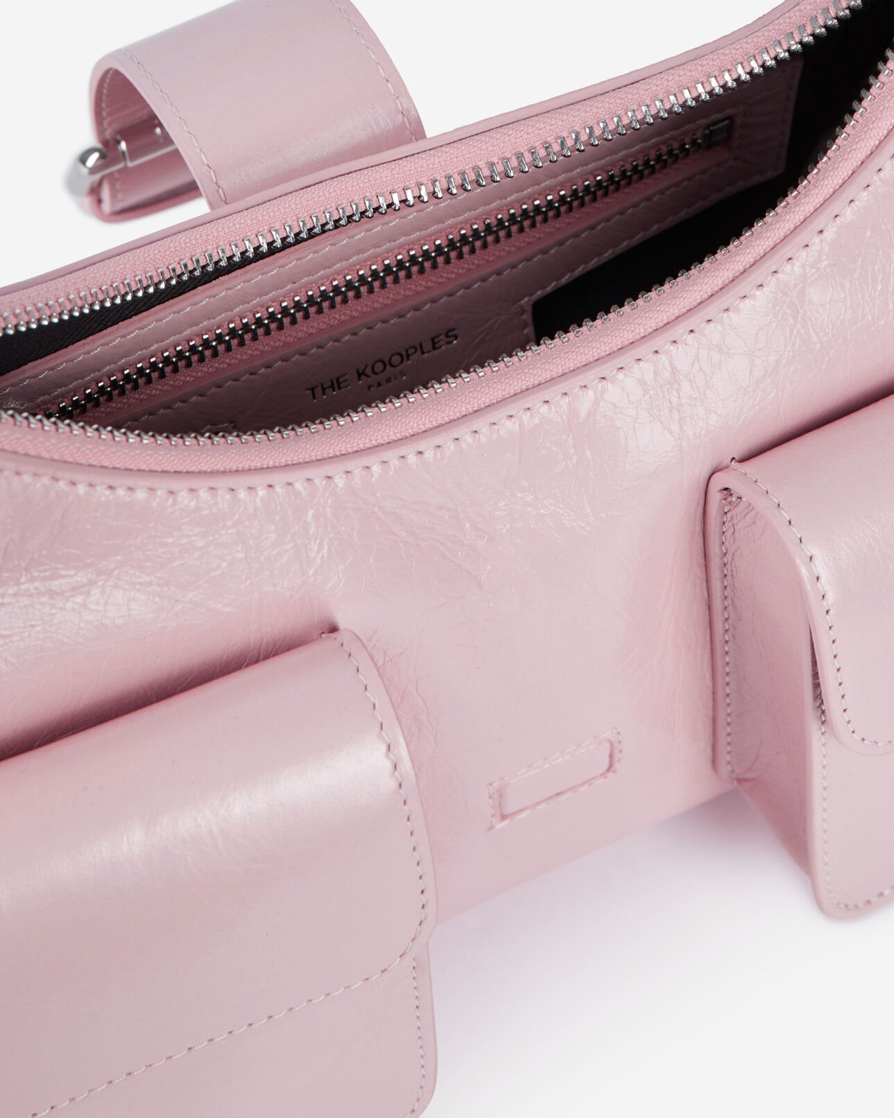 The Kooples FEMME PINK sac amelia chaîne en cuir craquelé rose