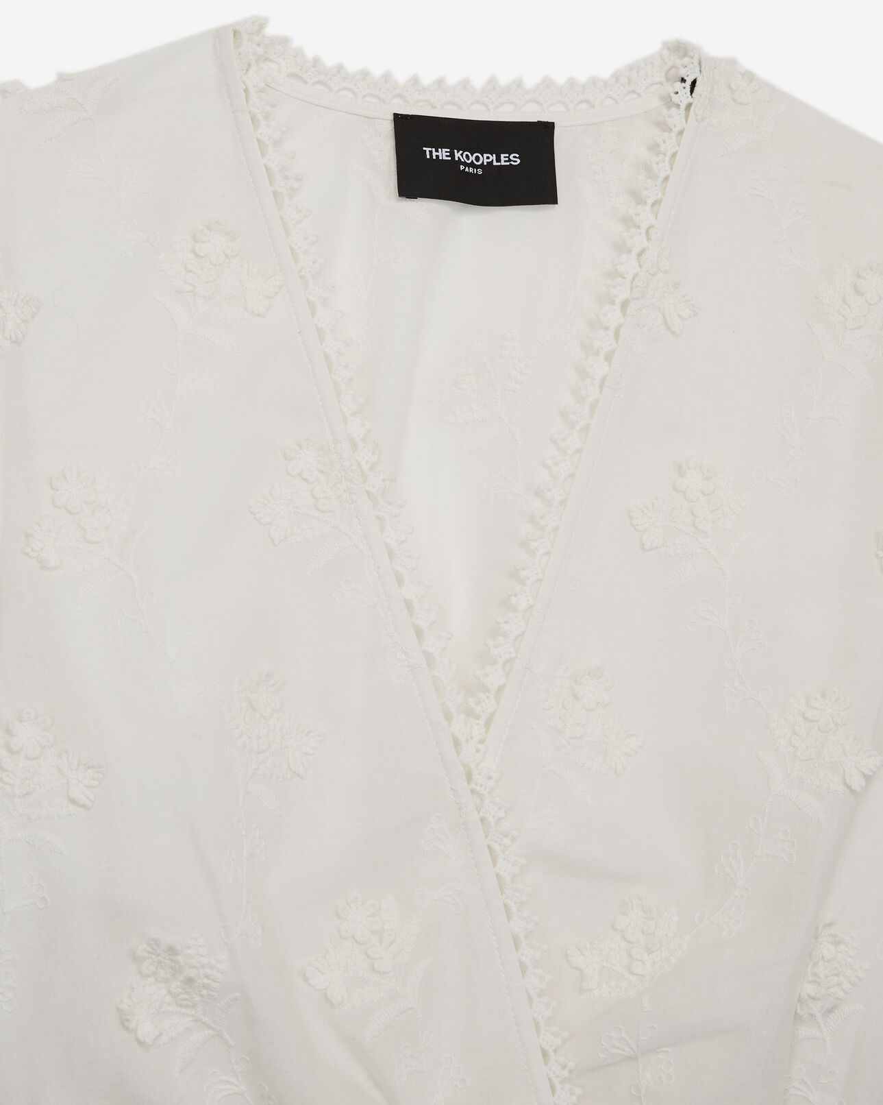 The Kooples FEMME ECRU top coton écru à smocks et fleurs relief