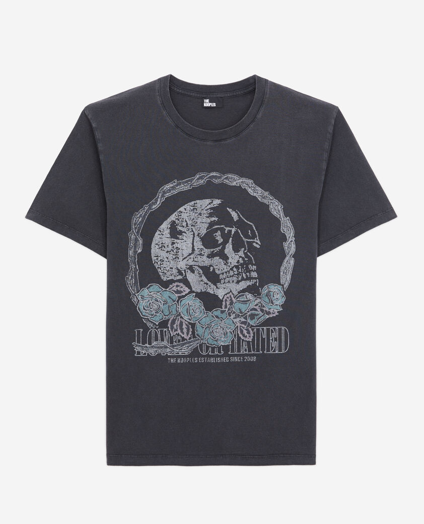 The Kooples HERREN BLACK WASHED schwarzes t-shirt mit vintage-skull-siebdruck