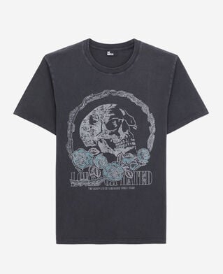 The Kooples HERREN BLACK WASHED schwarzes t-shirt mit vintage-skull-siebdruck