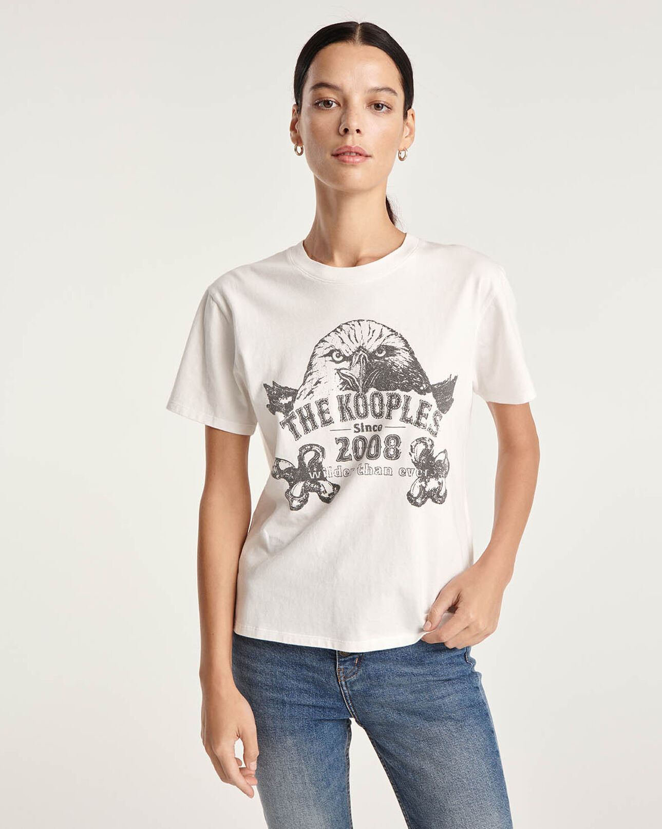The Kooples WOMEN ECRU ecru cotton t-shirt w/screen print