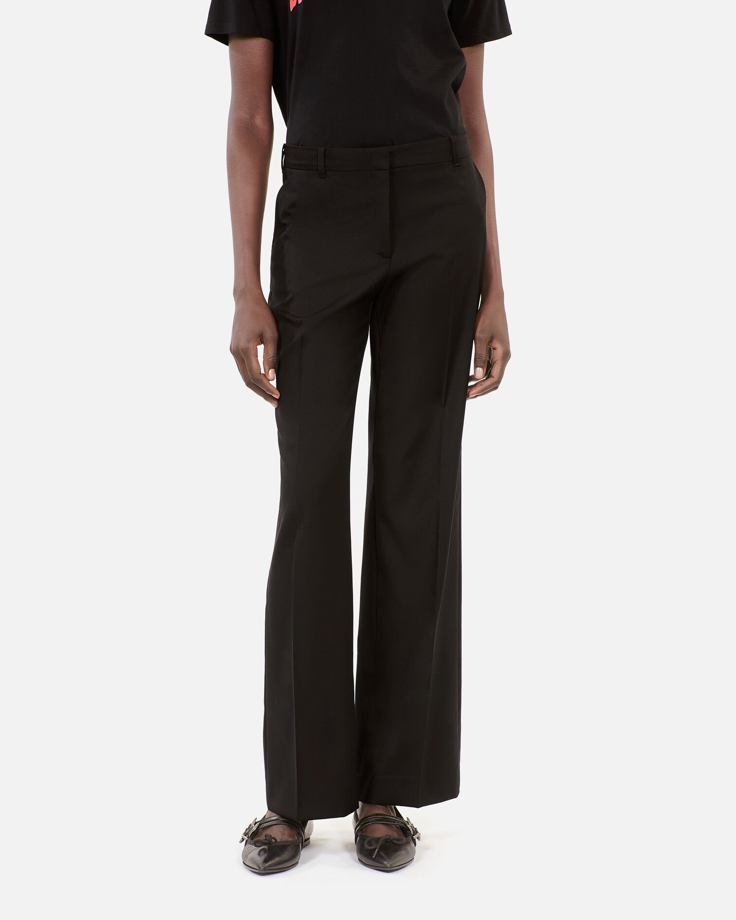 Pantalon tailleur en laine coupe droite noir , BLACK, hi-res image number null