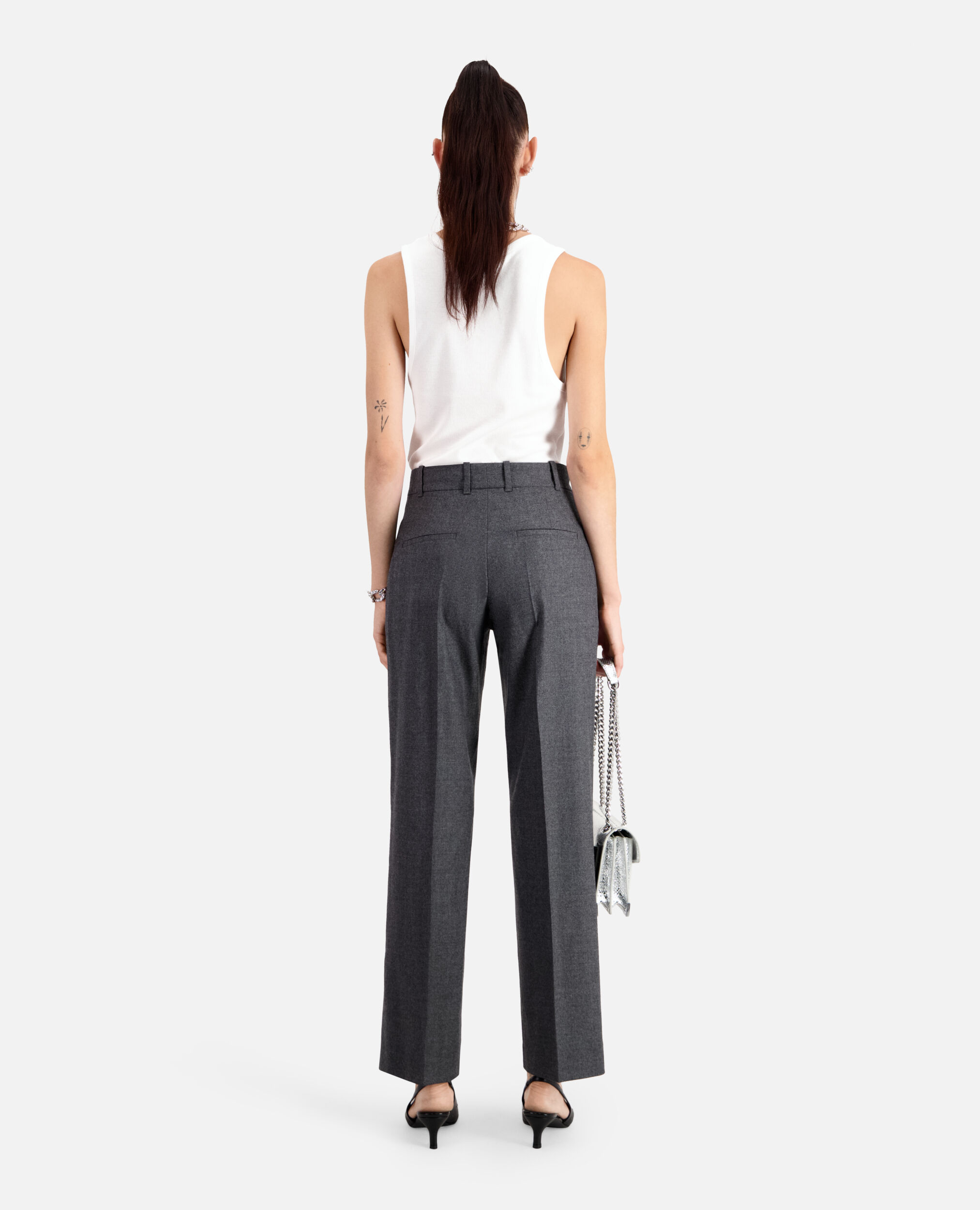 Grey flannel trousers with pleats, GREY, hi-res image number null