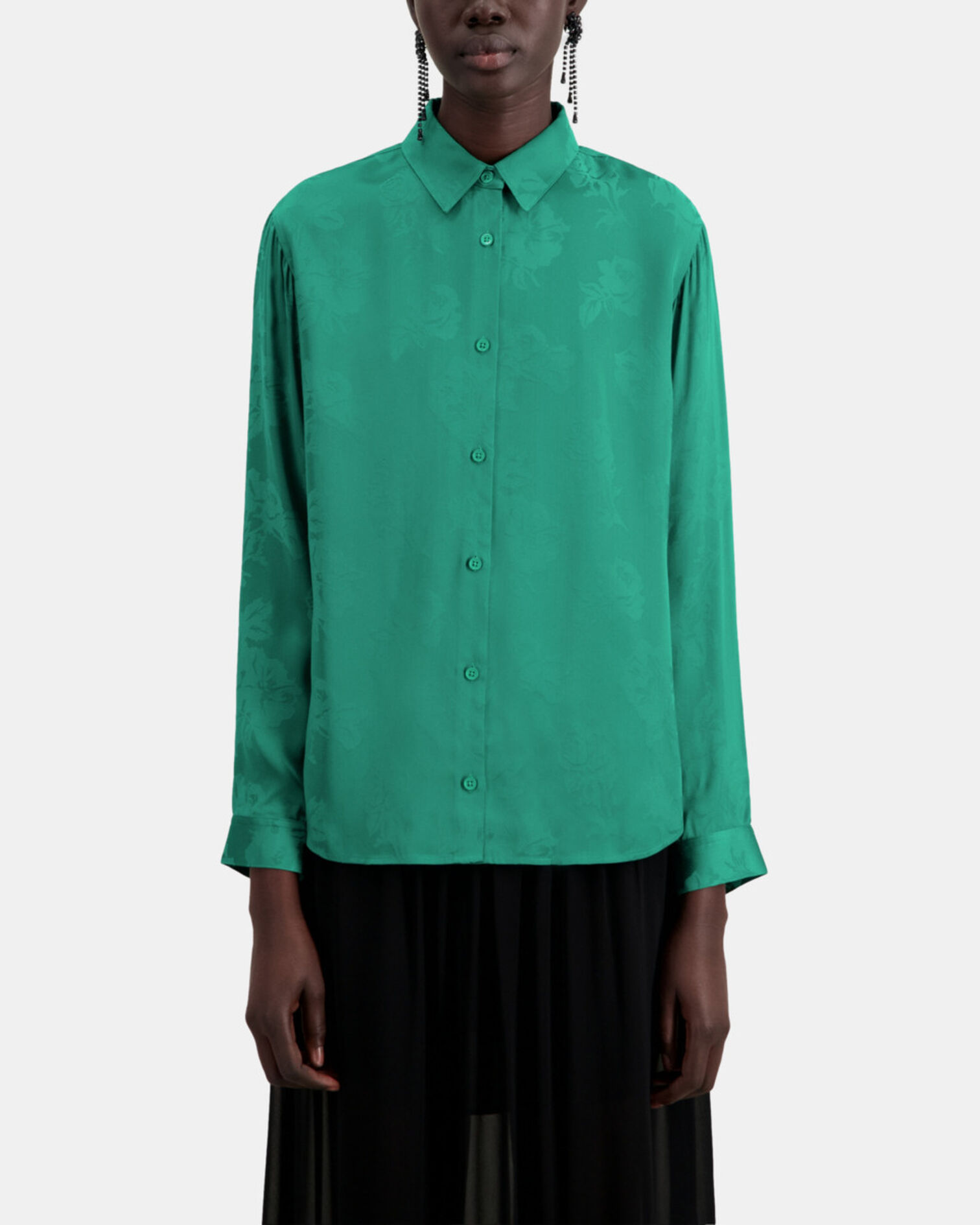 Chemise jacquard fleurie verte, GREEN, hi-res image number null
