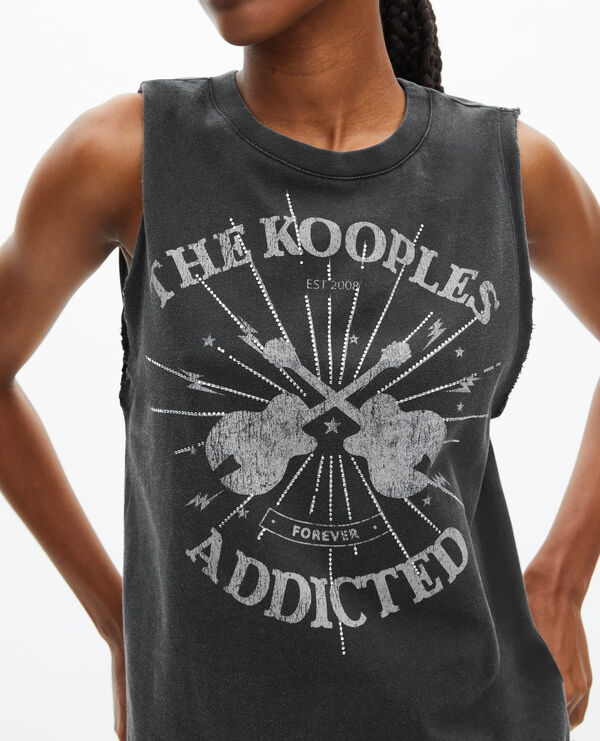 The Kooples MUJER BLACK WASHED camiseta sin mangas con serigrafía negra descolorida