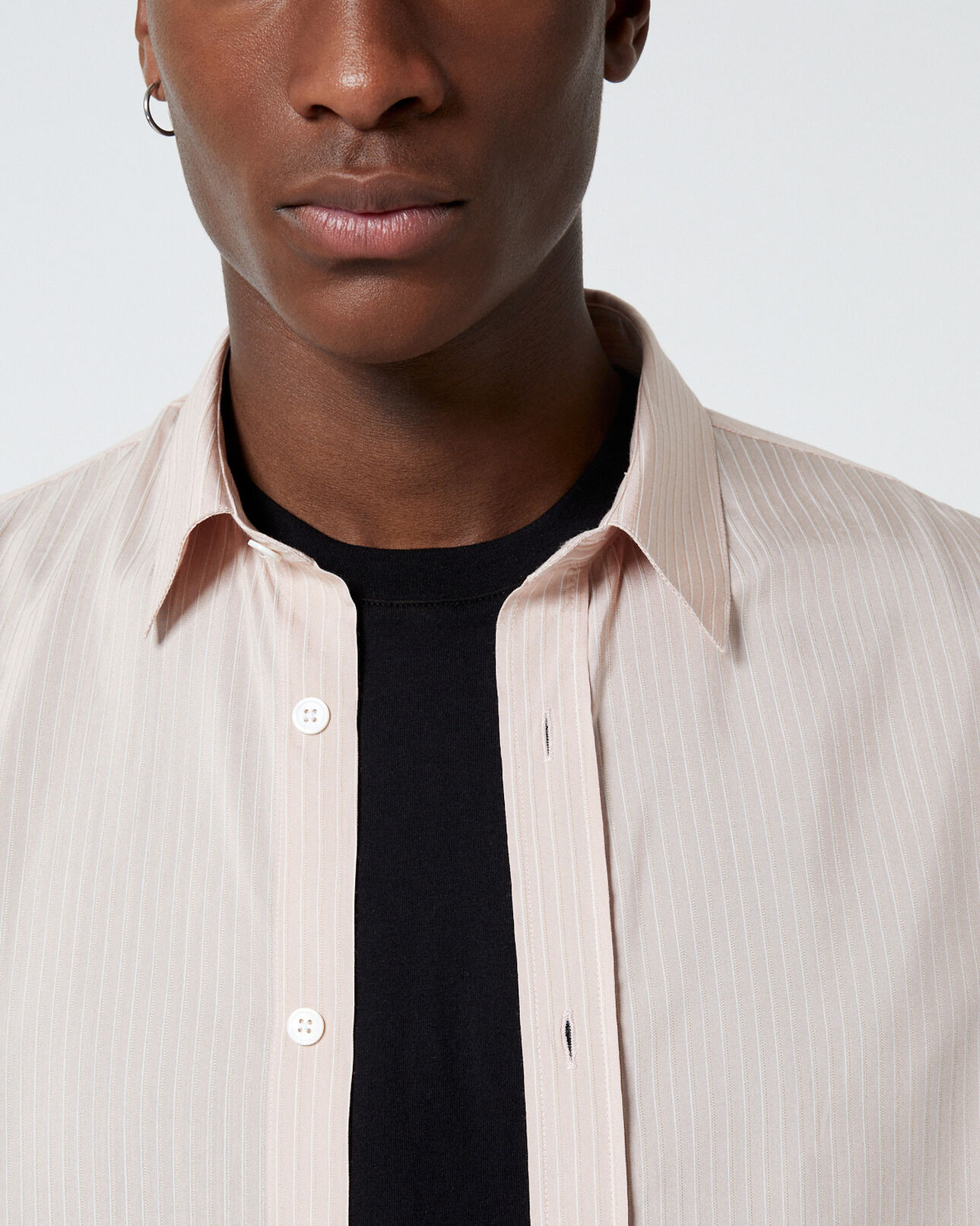 The Kooples HOMME PINK-WHITE chemise rose pâle à rayures col classique