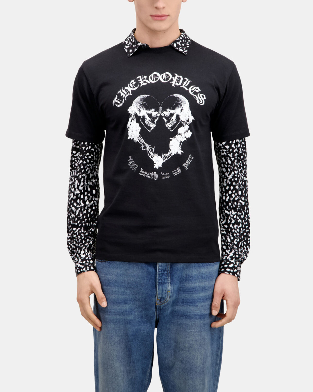 The Kooples MEN BLACK black t-shirt with skull heart serigraphy