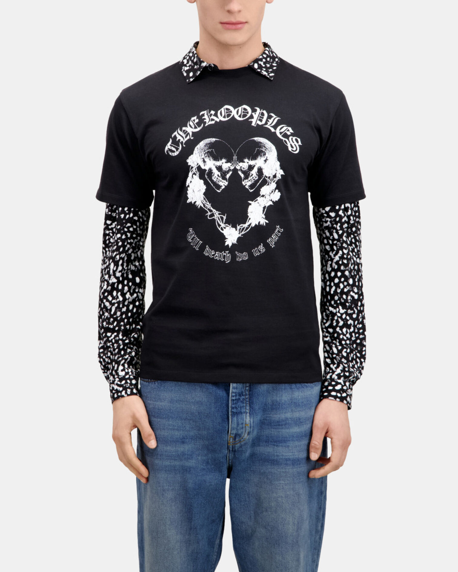Black t-shirt with Skull heart serigraphy, BLACK, hi-res image number null