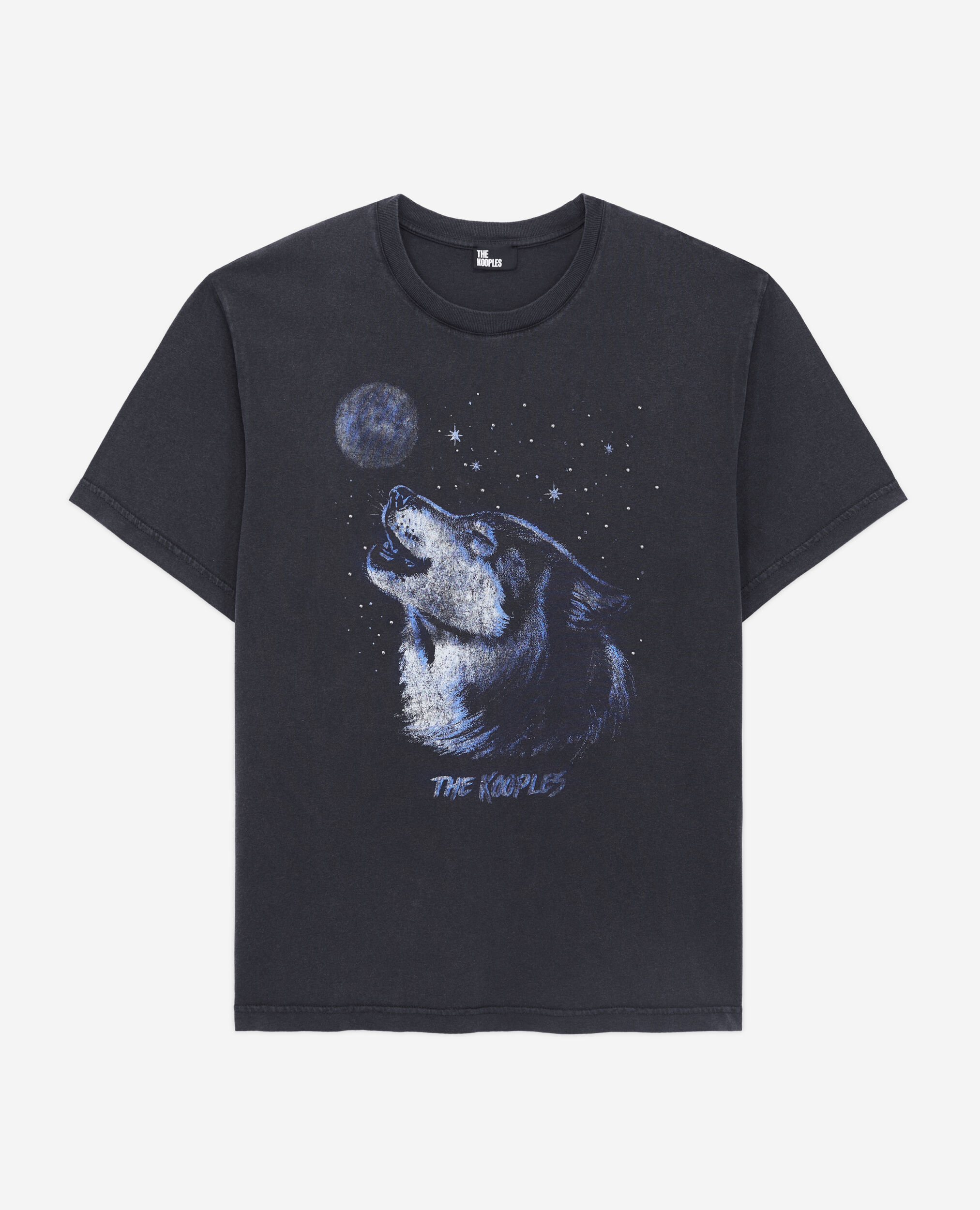 Women's black t-shirt with wolf serigraphy, BLACK WASHED, hi-res image number null
