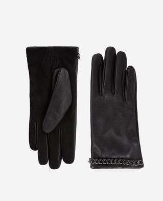 The Kooples WOMEN BLACK women's black leather gloves with chain