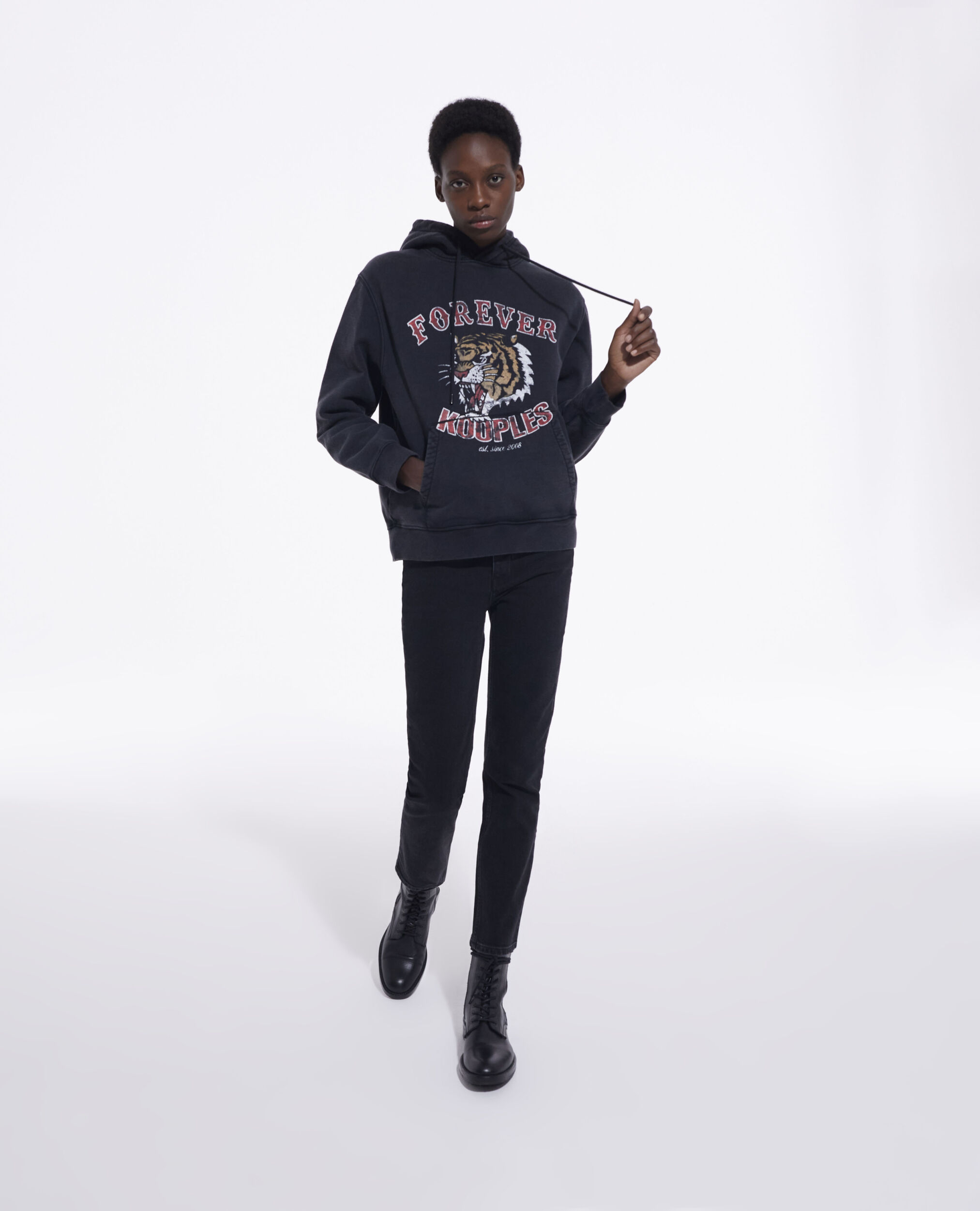 Black sweatshirt with screen print, BLACK WASHED, hi-res image number null