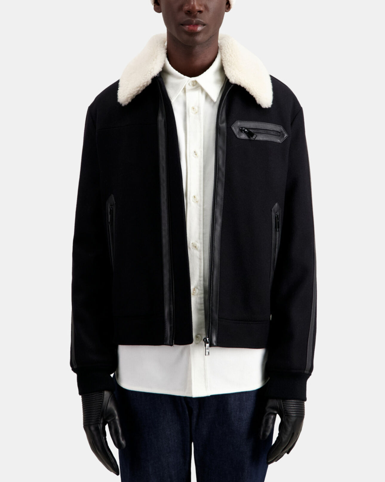 The Kooples MEN BLACK black wool-blend bomber jacket
