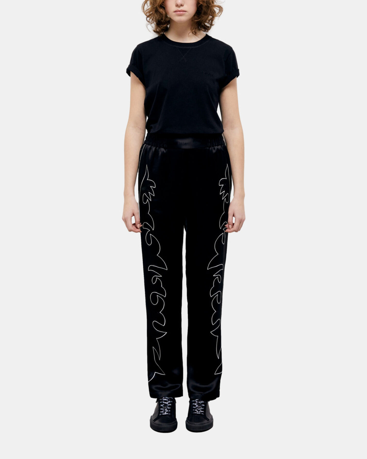Pantalon noir avec broderie Western, BLACK, hi-res image number null