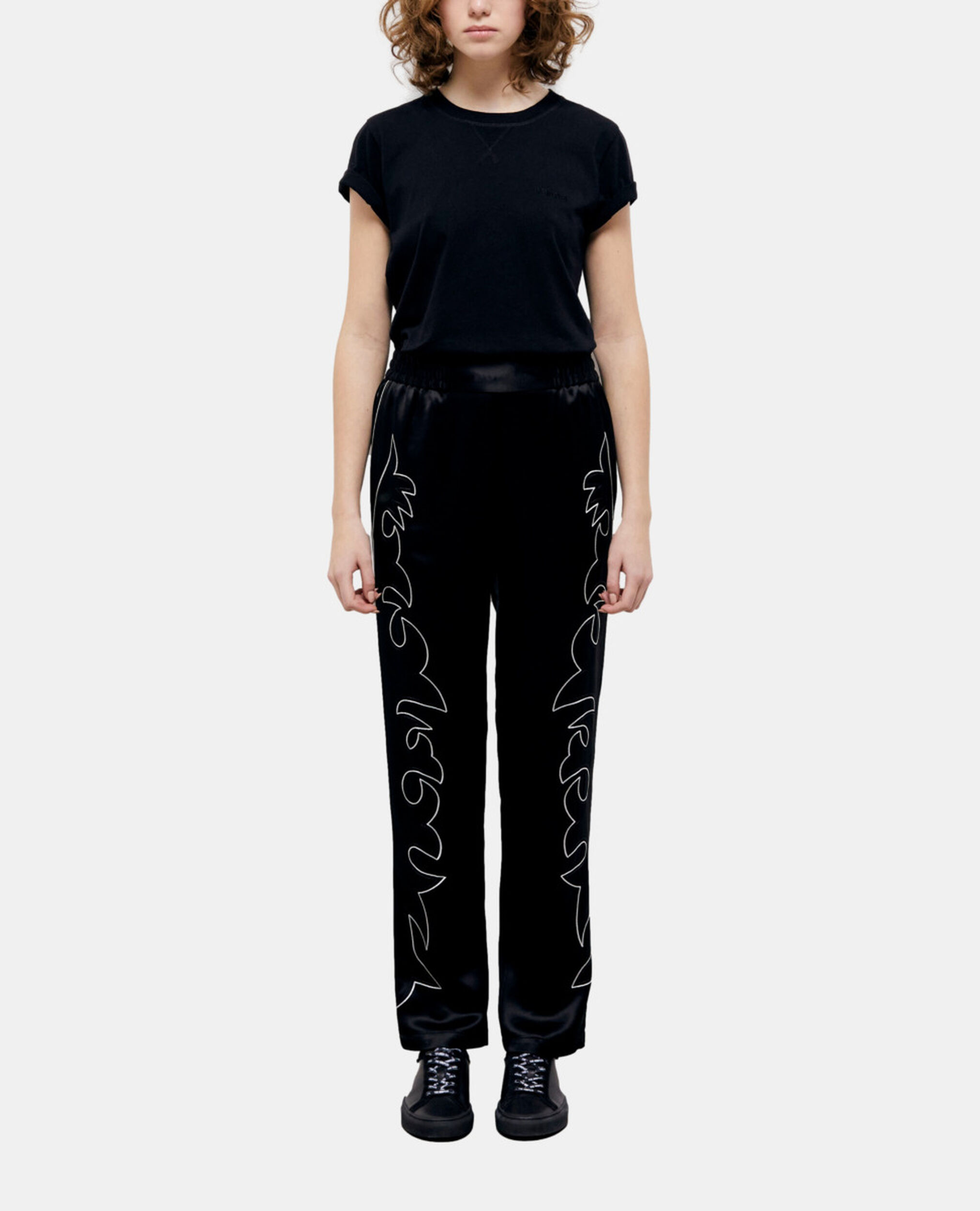 Pantalón negro bordado Western, BLACK, hi-res image number null