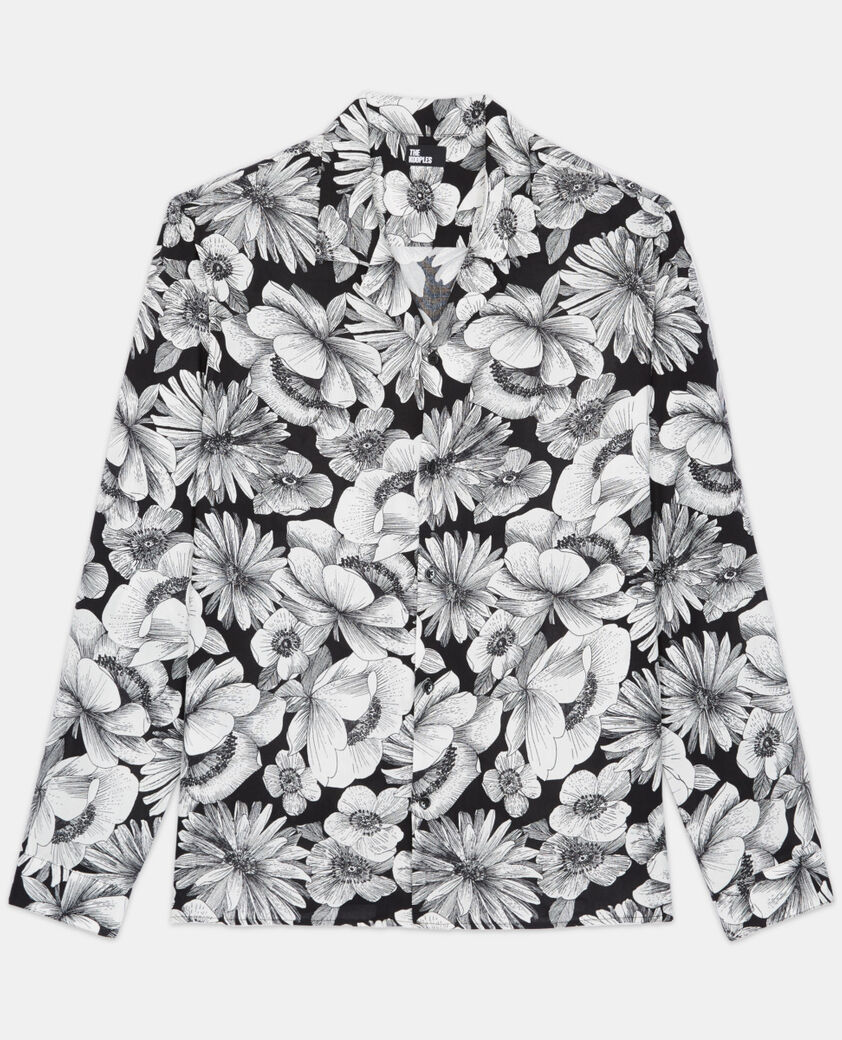 The Kooples HOMME BLACK WHITE chemise col hawaïen à fleurs