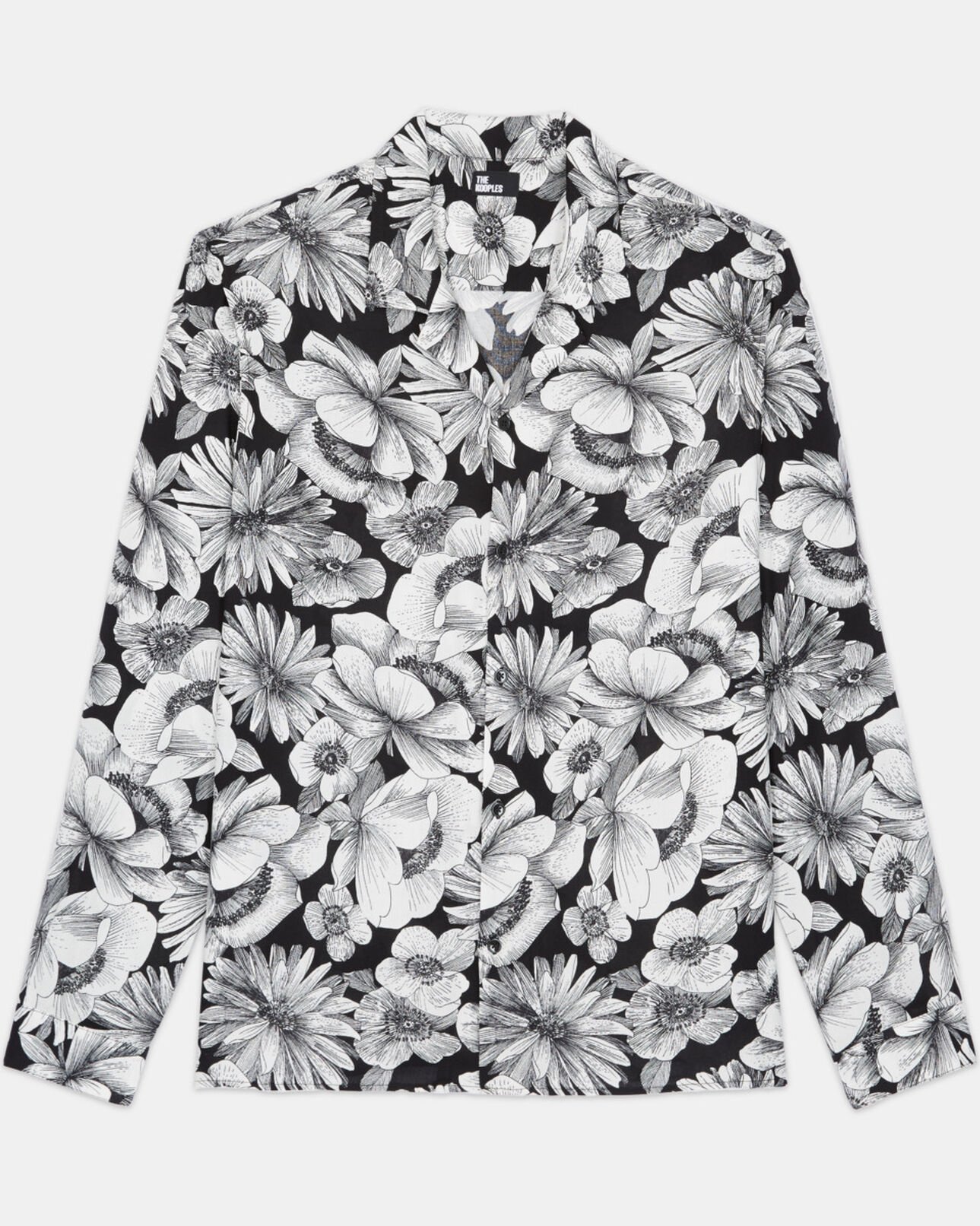 The Kooples MEN BLACK WHITE floral shirt with hawaiian collar