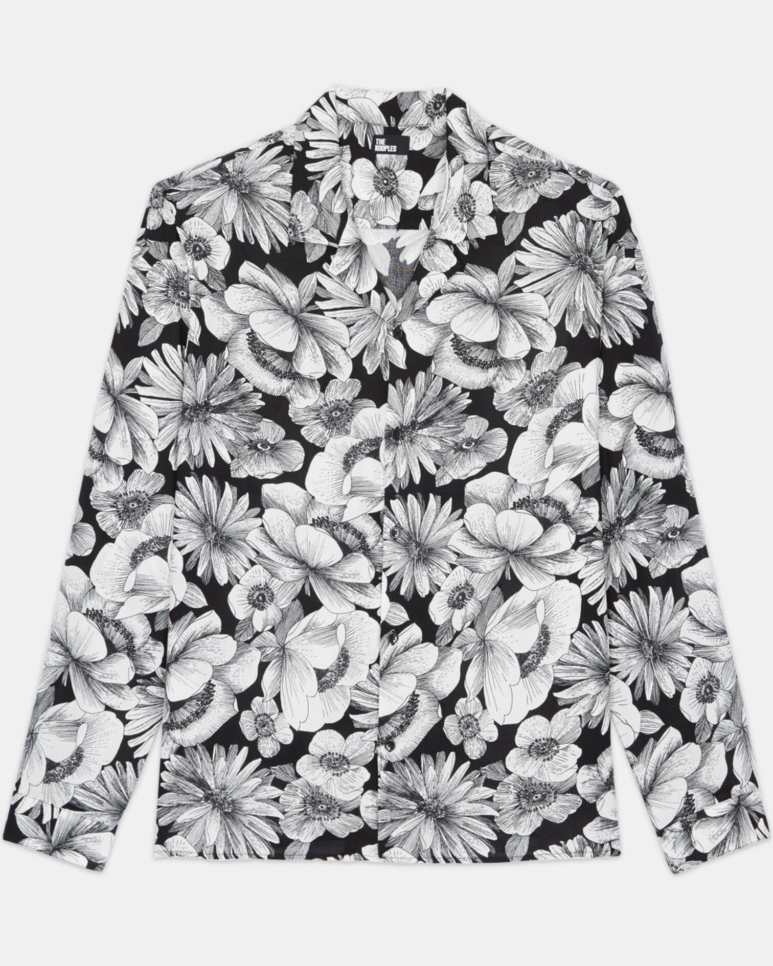 Floral shirt with hawaiian collar, BLACK WHITE, hi-res image number null