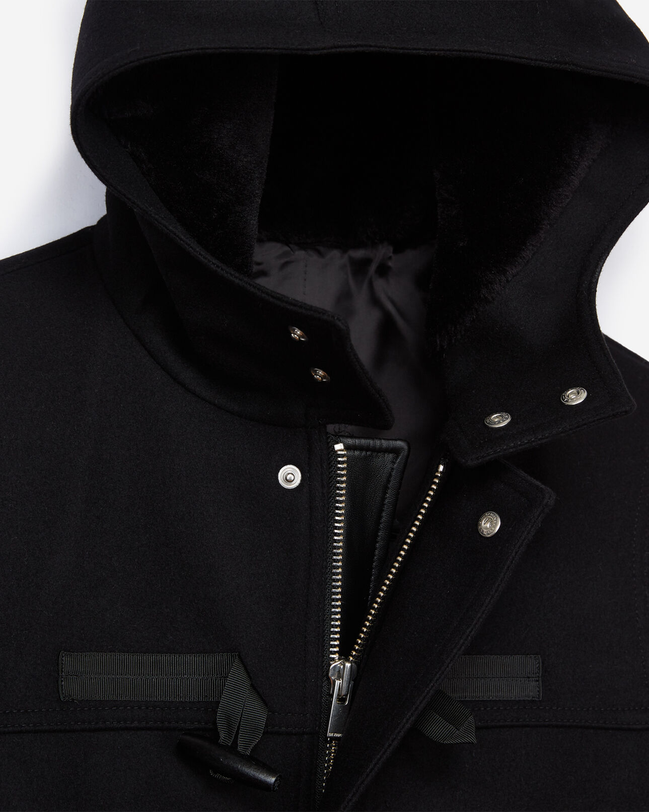 The Kooples MEN BLACK black duffle coat with leather inserts