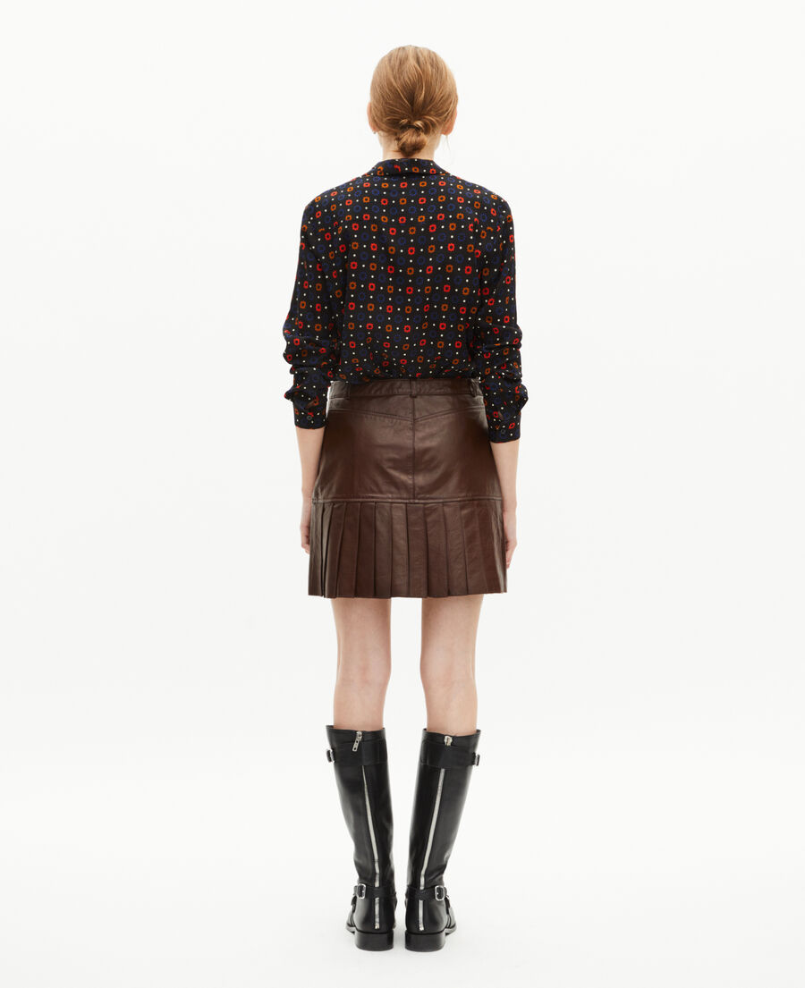 The Kooples WOMEN EBENE short pleated skirt in brown leather