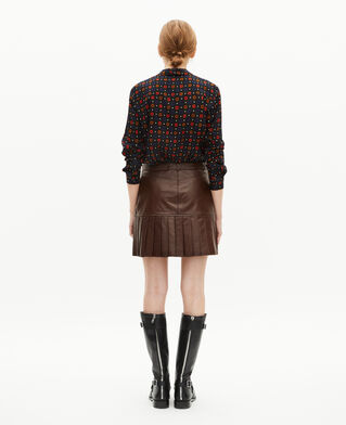 The Kooples WOMEN EBENE short pleated skirt in brown leather