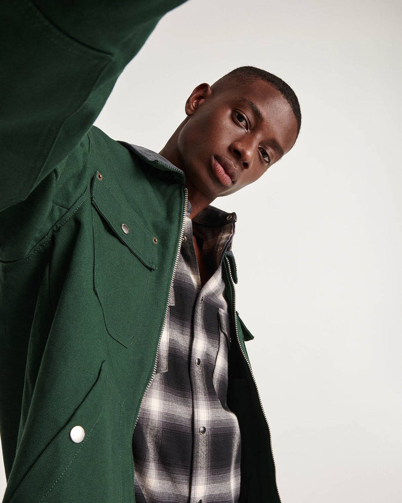 The Kooples MEN FOREST green cotton jacket contrasting gray collar