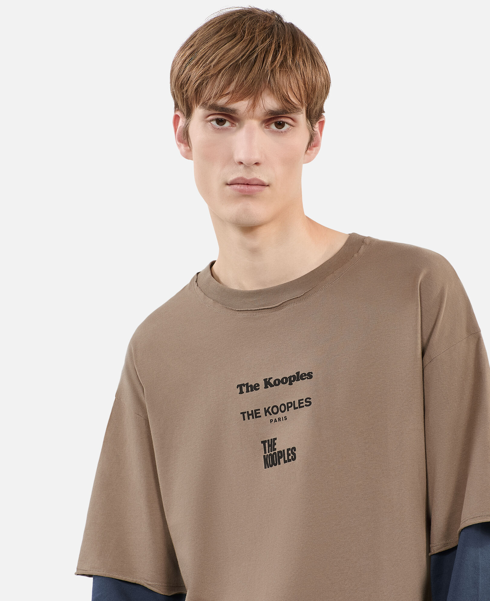 The Kooples HERREN BEIGE KAKI langärmeliges, khakifarbenes t-shirt