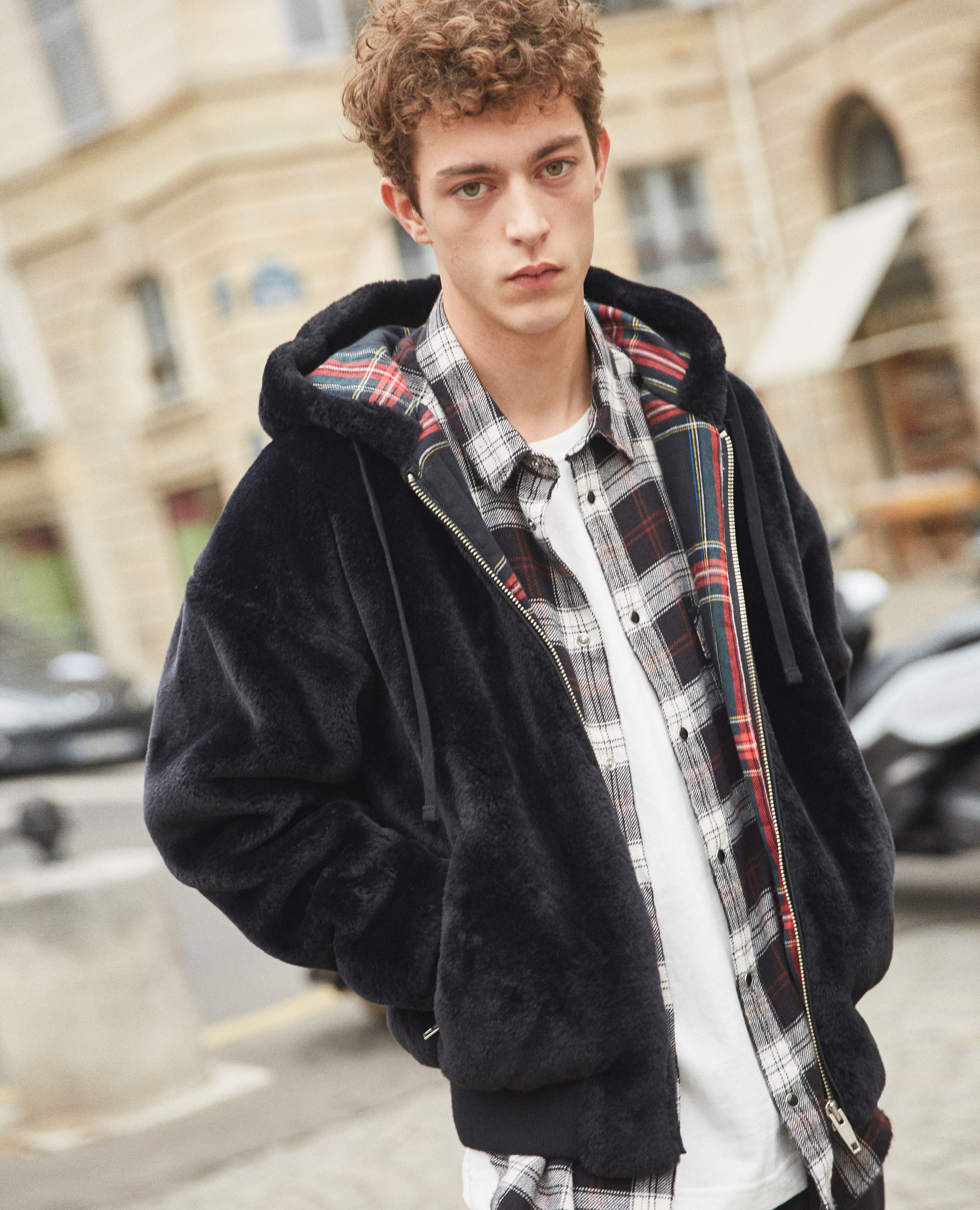 Black faux fur hoodie